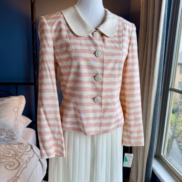 NWT Vintage 90s 100% Silk Pink and Cream Blazer and Chiffon Pleated Skirt Set - Picture 3 of 16